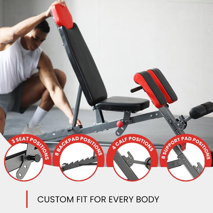 All-In-One FID Weight Bench - Hyper Back Extension, Ab Sit Up, Incline Decline, Flat Bench - Apex Athletics